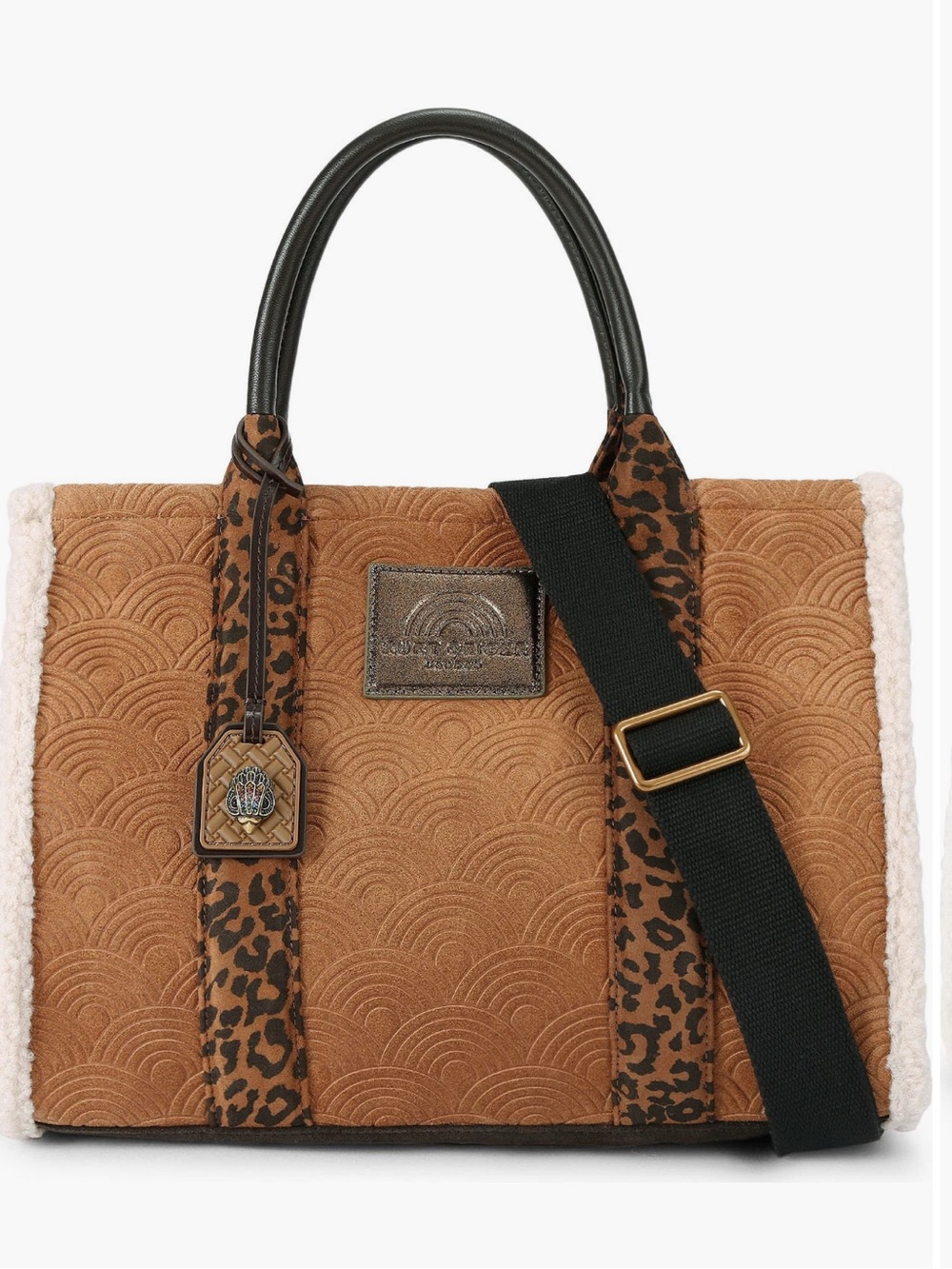 Kurt Geiger Tan Tote with Leopard-Print Trim and Black Strap